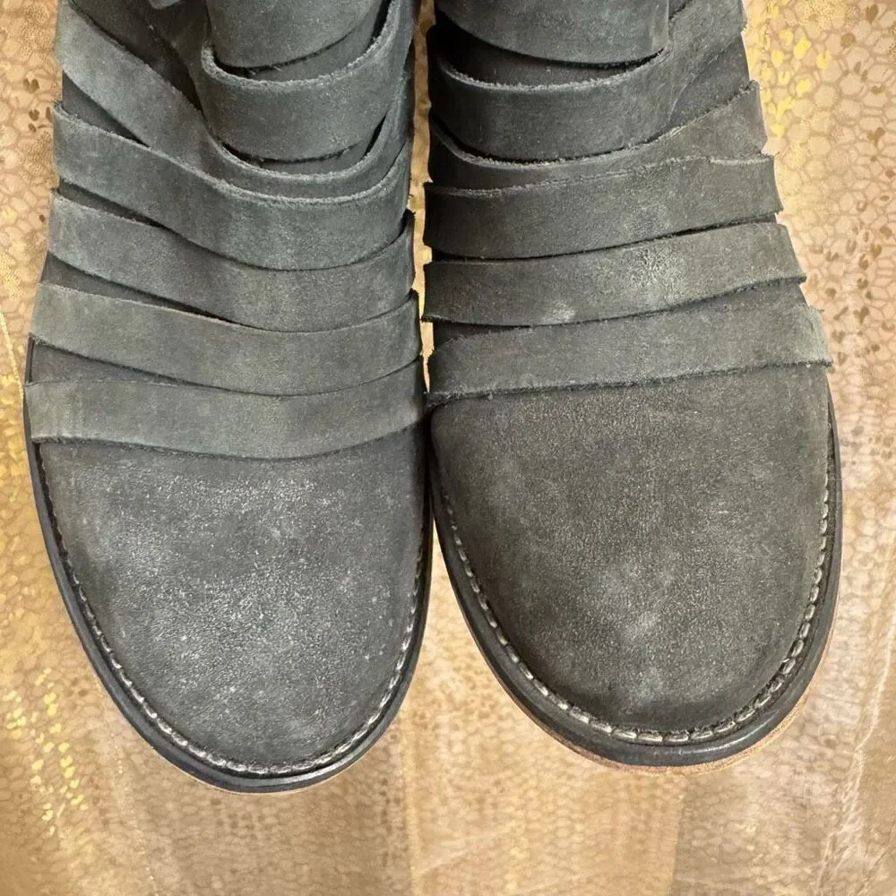 Free People Boho Hybrid Strappy Leather Women’s Ankle Bootie in Black EU37/6.5-7